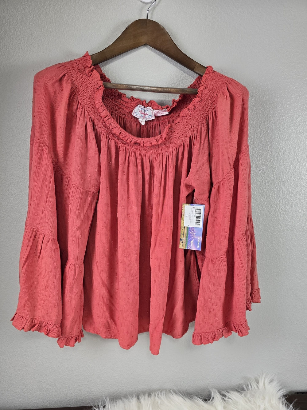 Panhandle WESTERN WEAR Coral Peasant Blouse - Unknown Brand L